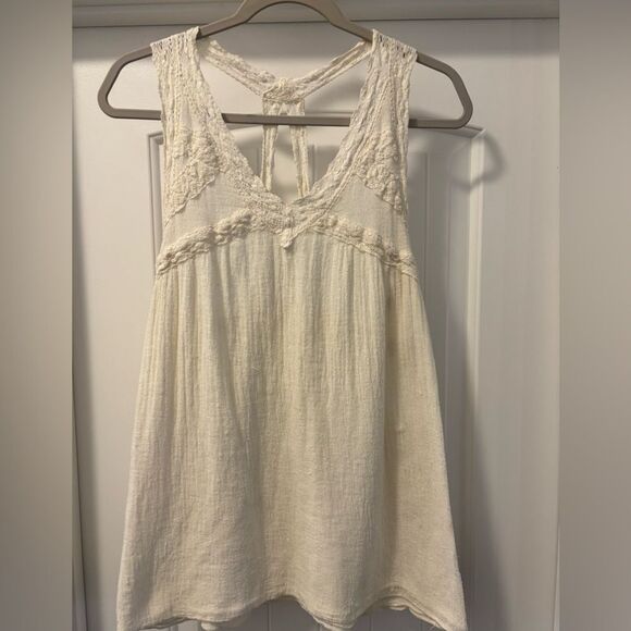 Jen’s Pirate Booty Free People Crochet Knit Cream Gauzy Top Size Small - Picture 1 of 7